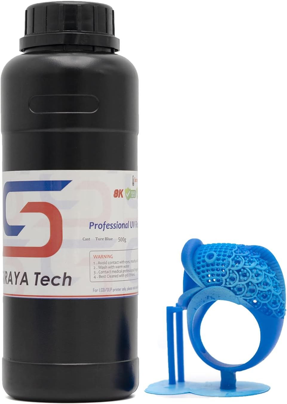 Siraya Tech Cast 3D Printed Resin Castable Resin Burn and Print Easier Clean Burnout Smooth Surface 405nm UV Cured Resin for Thicker Designs and Metal Parts (True Blue, 500g)