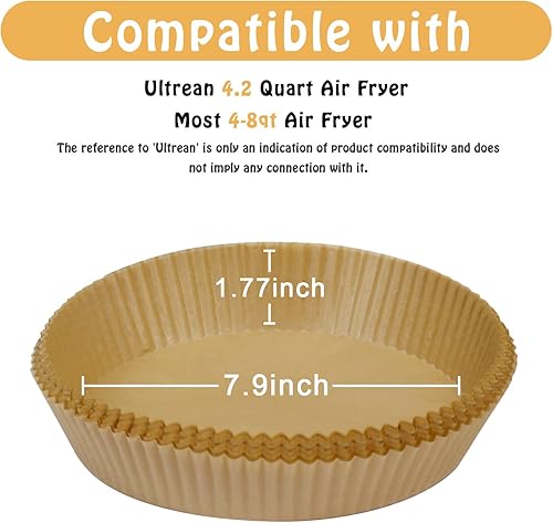 Miniatura 3 de Forros para freidora de aire desechables para la mayoría de freír de aire de 4 a 7 cuartos de galón, 100 piezas de papel pergamino antiadherente
