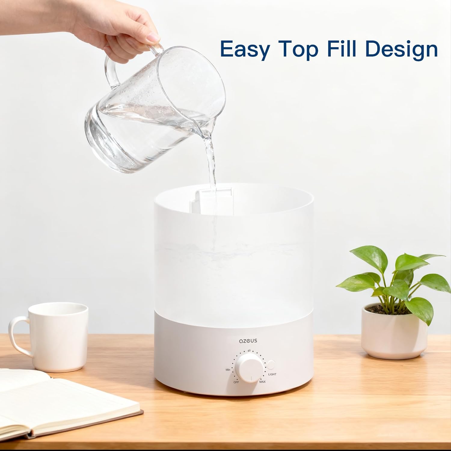 AZEUS SK7620 1.5L Cool Mist Humidifier with 7-Color LED Light, Quiet Ultrasonic Humidifier, Adjustable Mist, Auto Shut-Off for Bedroom, Office & Nursery