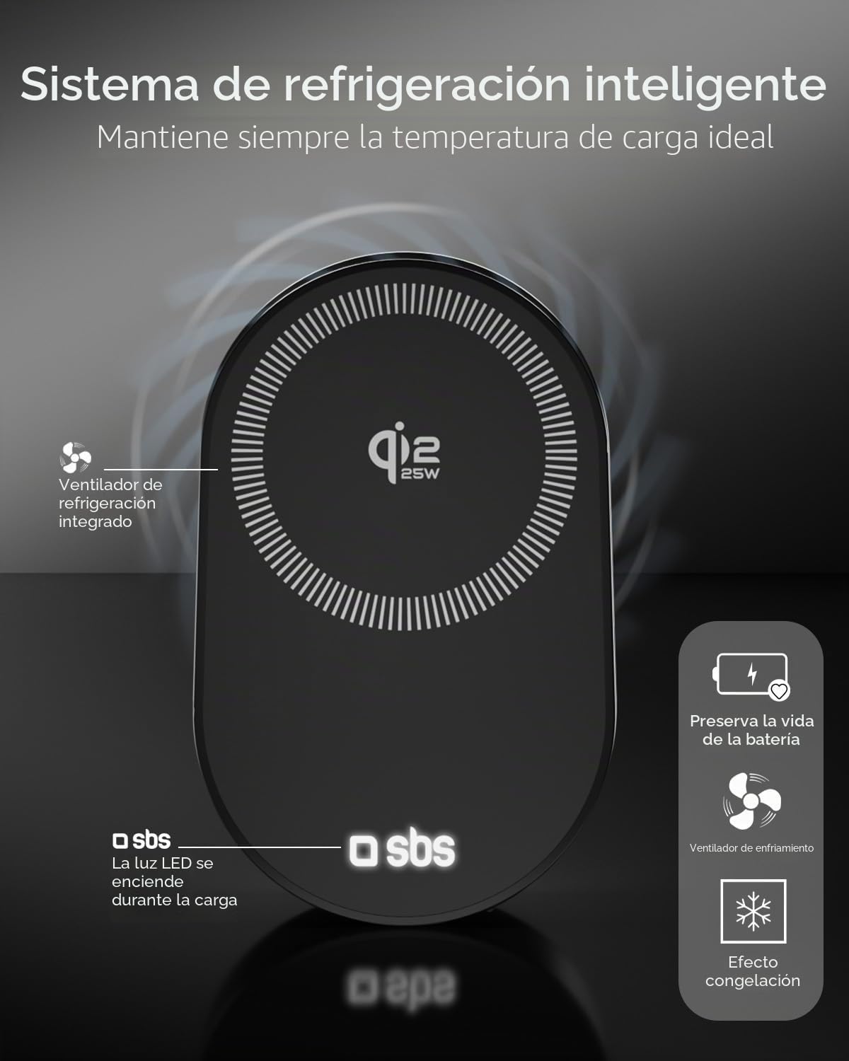 SBS Qi2 25W Cargador Wireless MagSafe, Soporte de Móvil para Coche Magnético, Montaje en Rejilla de Ventilación, Carga Rápida, Alimentación USB-C, Cargador para iPhone, Android, Negro