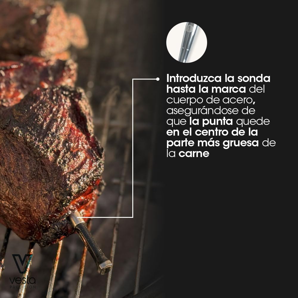 Vesta Precision Vestemp BP20 Termómetro de Carne Inalámbrico para Barbacoa | Sonda de Cocción Inteligente con Bluetooth y Wi-Fi, Pantalla LED, Apto para Lavavajillas, Batería de 72h, Triple Sensor