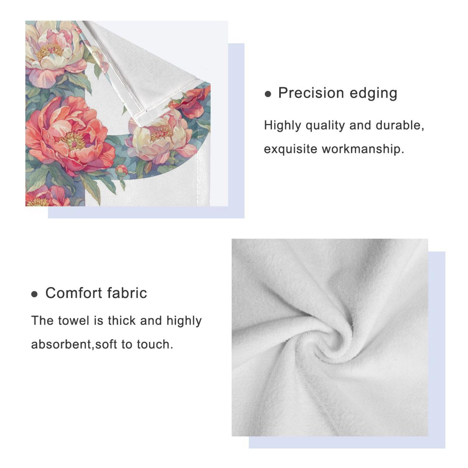 Floralmorphic - Set di 3 asciugamani per la pulizia del viso con lettera P e peonia rossa, stile acquerello, 1 asciugamano da bagno, 1 asciugamano per viso, corpo e bagno