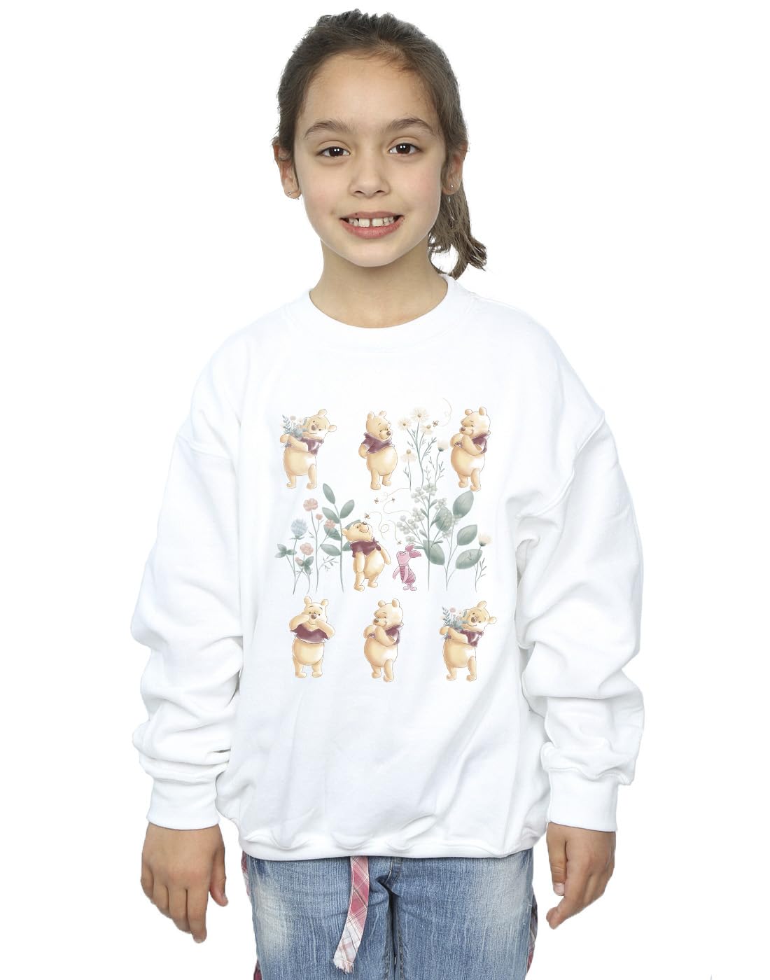 Disney Girls Winnie The Pooh Flower Heart Sweatshirt White 9-11 Years