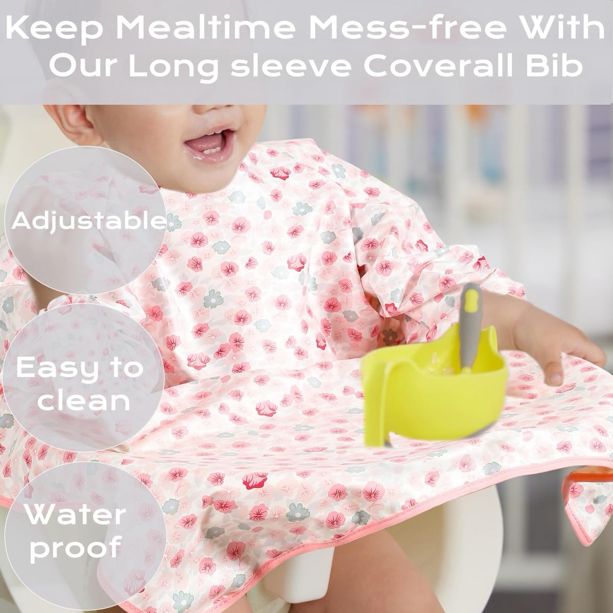 TSD Coverall Bib Baby Weaning Bib - Long Sleeved Bib Toddler bibs 636Months Waterproof Attaches and Fully Cover to Baby Highchair Pushchair wipeable Machine Washable - Image 2