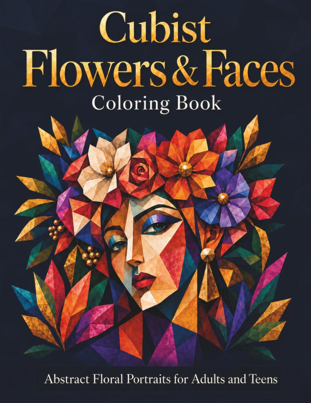 Cubist Flowers & Faces: Abstract Geometric Floral Portraits Coloring Book for Adults and Teens