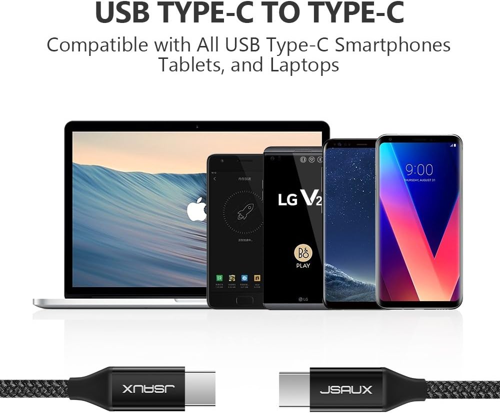 JSAUX USB C to USB C Cable 6.6ft, [MAX Output 20V 5A] Fast Charging Cable for USB Type-C Devices Including Google Pixel 2 XL, Nexus 6P, Galaxy S8, Note 8, Huawei Matebook, New MacBook