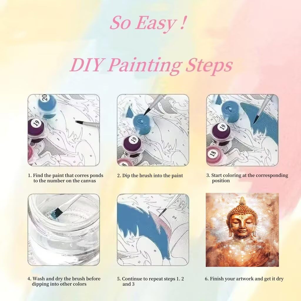 Kit de Peinture Numero Adulte Bouddha, Peinture par Numéros Adulte Enfant Débutants Zen, avec Pinceaux et Acryliques Kits, Bricolage Activité Manuelle Loisirs Créatifs Décor Maison 80x100cm YH2-74