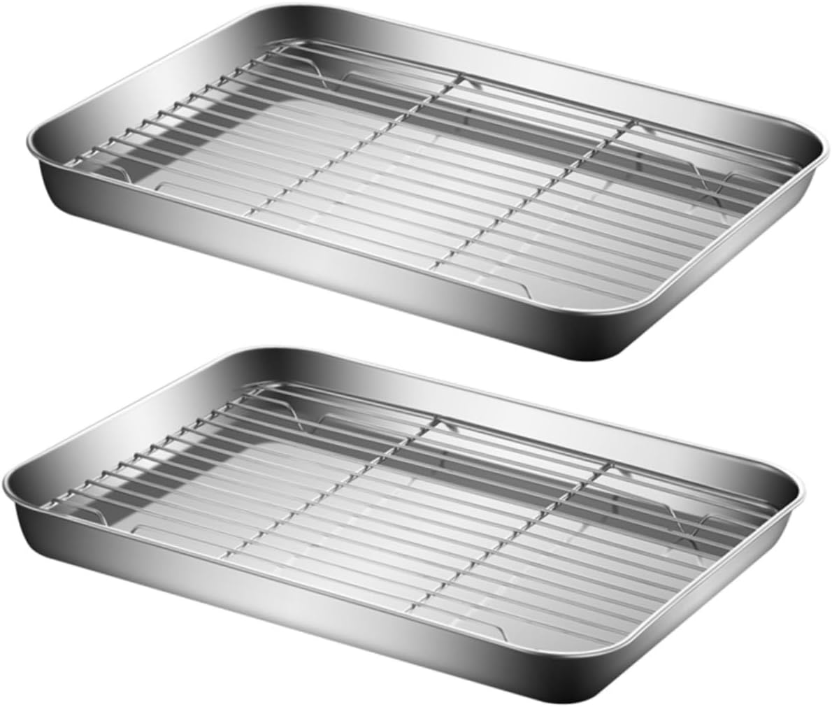 2sets Stainless Steel Baking Pan with Draining Rack Storage Trays for Frying Grilling Roasting Multi-functional Kitchen Essential