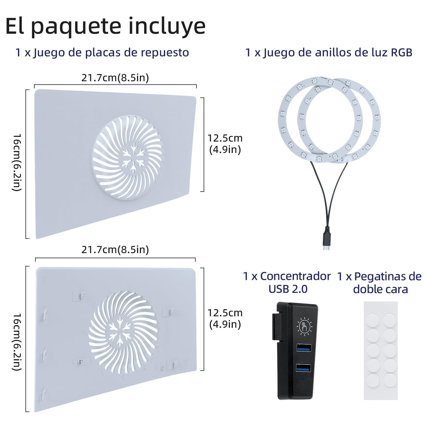 Mcbazel Tira de LED RGB con Placa Frontal de Reemplazo y Agujero de Refrigeración, Set de Accesorios con Hub USB para PS5 Slim Edición Disco/Digital – Blanco(No para PS5/PS5 Pro)