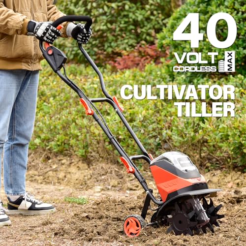 MAXLANDER Cordless Tiller Cultivator, 40V 12-Inch Brushless Battery Powered Garden Tiller with 4 Steel Tines, Powerful 280 RMP Rototiller, 2x4.0Ah Battery and Charger Included - Thumbnail 2