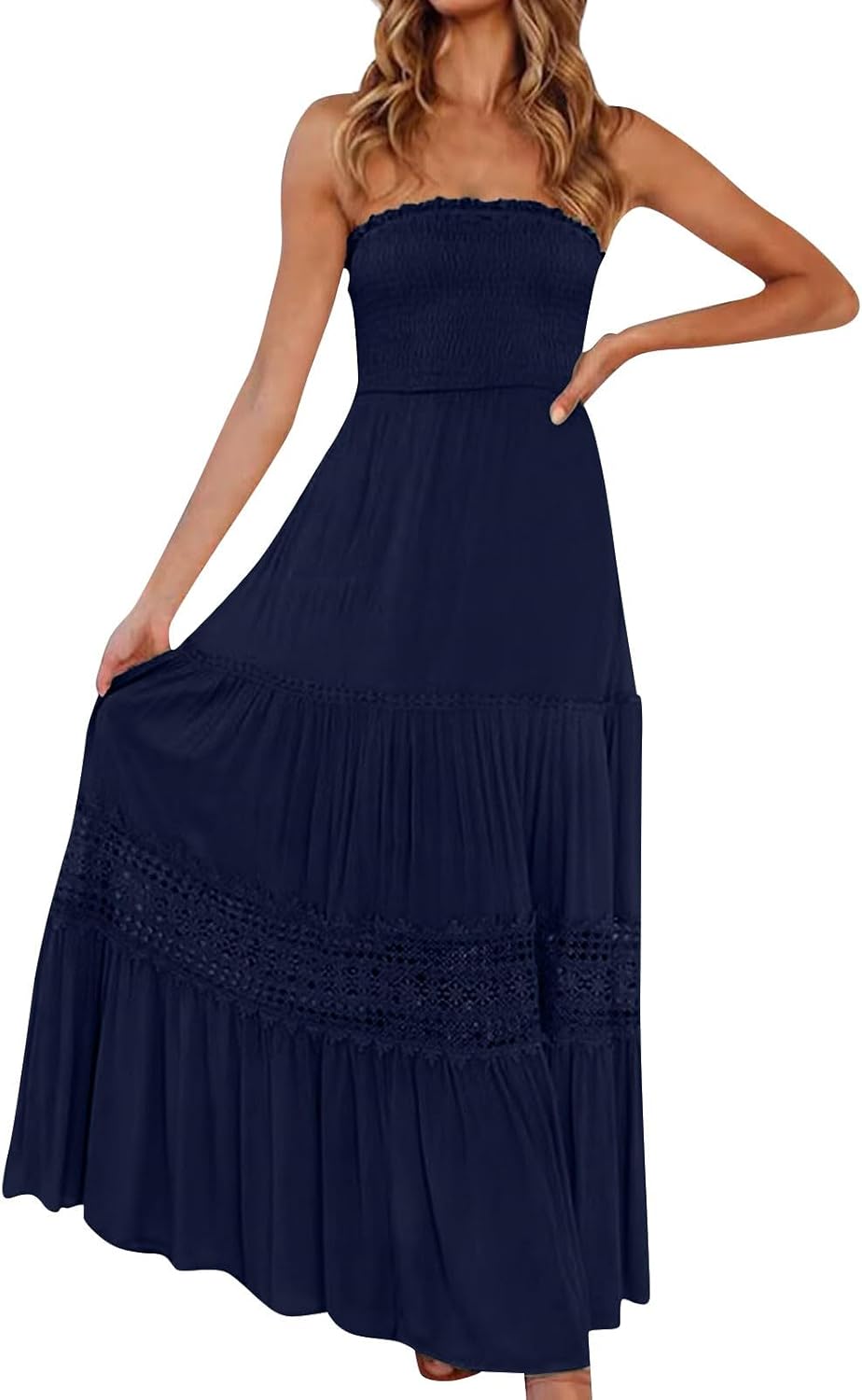 SGASY Women 2025 Summer Elegant Strapless Maxi Dress Tube Top Dress A Line Flowy Long Wedding Party Cocktail Dresses