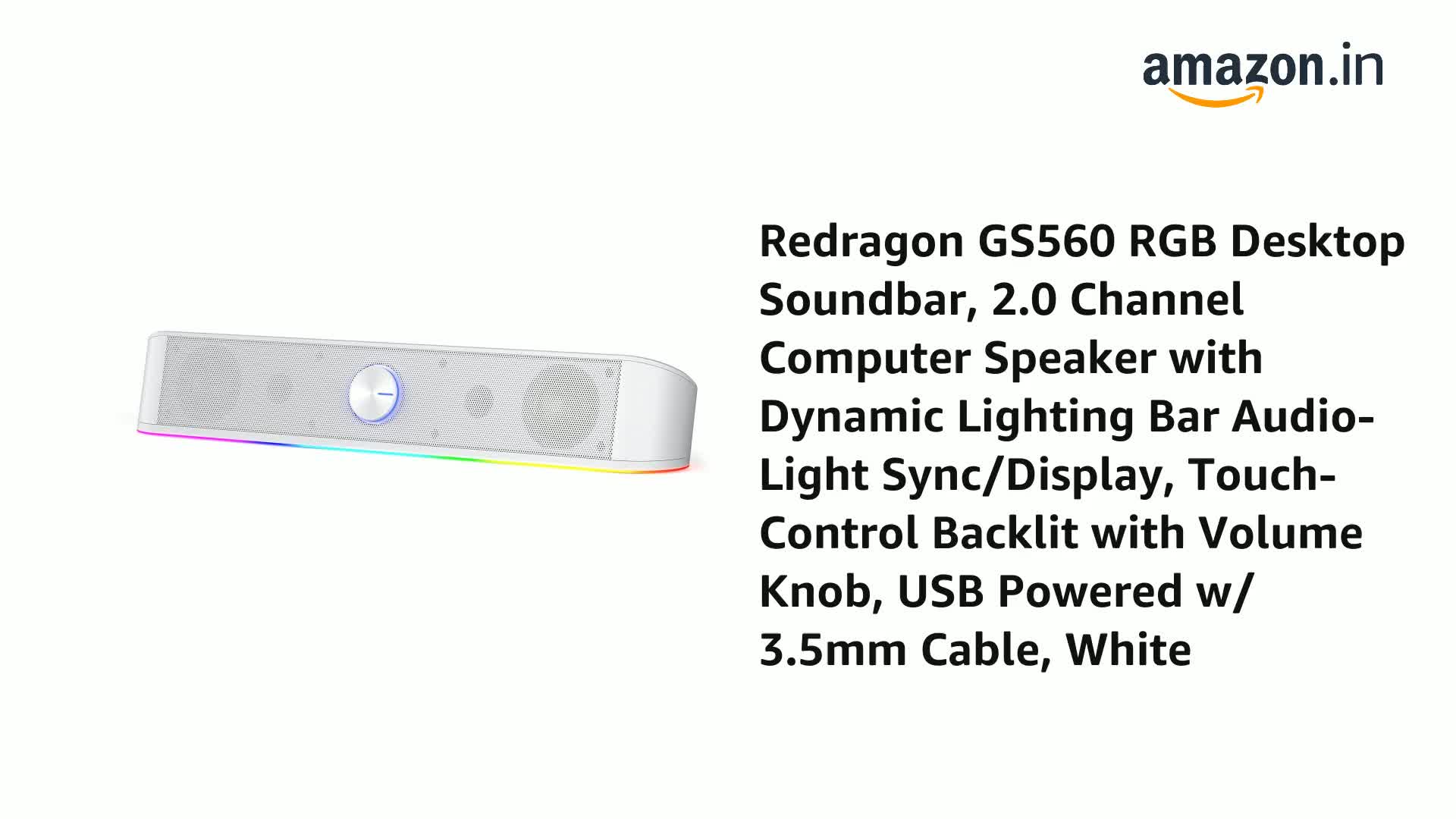 Soundbar RGB Redragon GS560 - Per PC, Con Luci Sincronizzate, Altoparlante 2.0, Controllo Touch - Foto 11