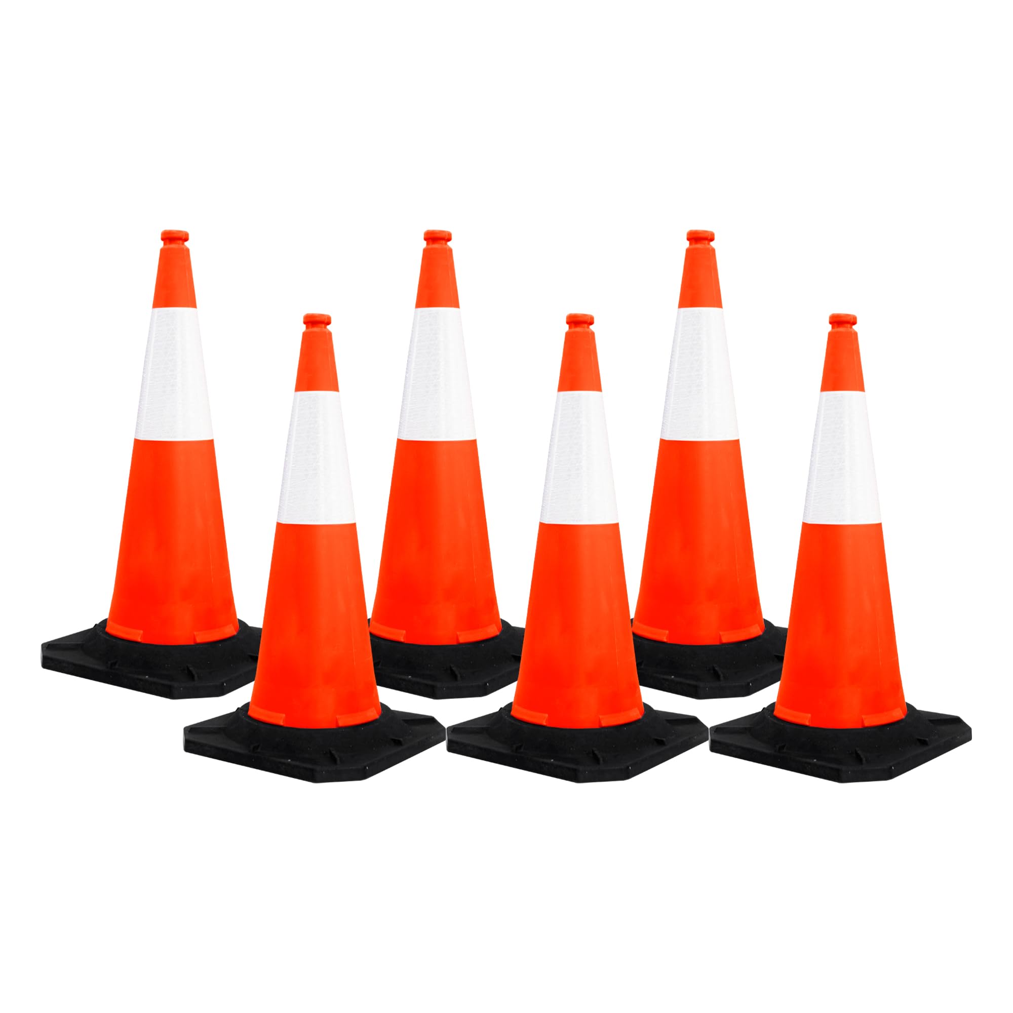 6 Pcs Traffic Safety Cone PPC with PVC Base - 100 CM (40") | Road Safety Reflective Traffic Cone | High Visibility Red Street Cone | Portable Wind Resistant Outdoor Cone with Black Base