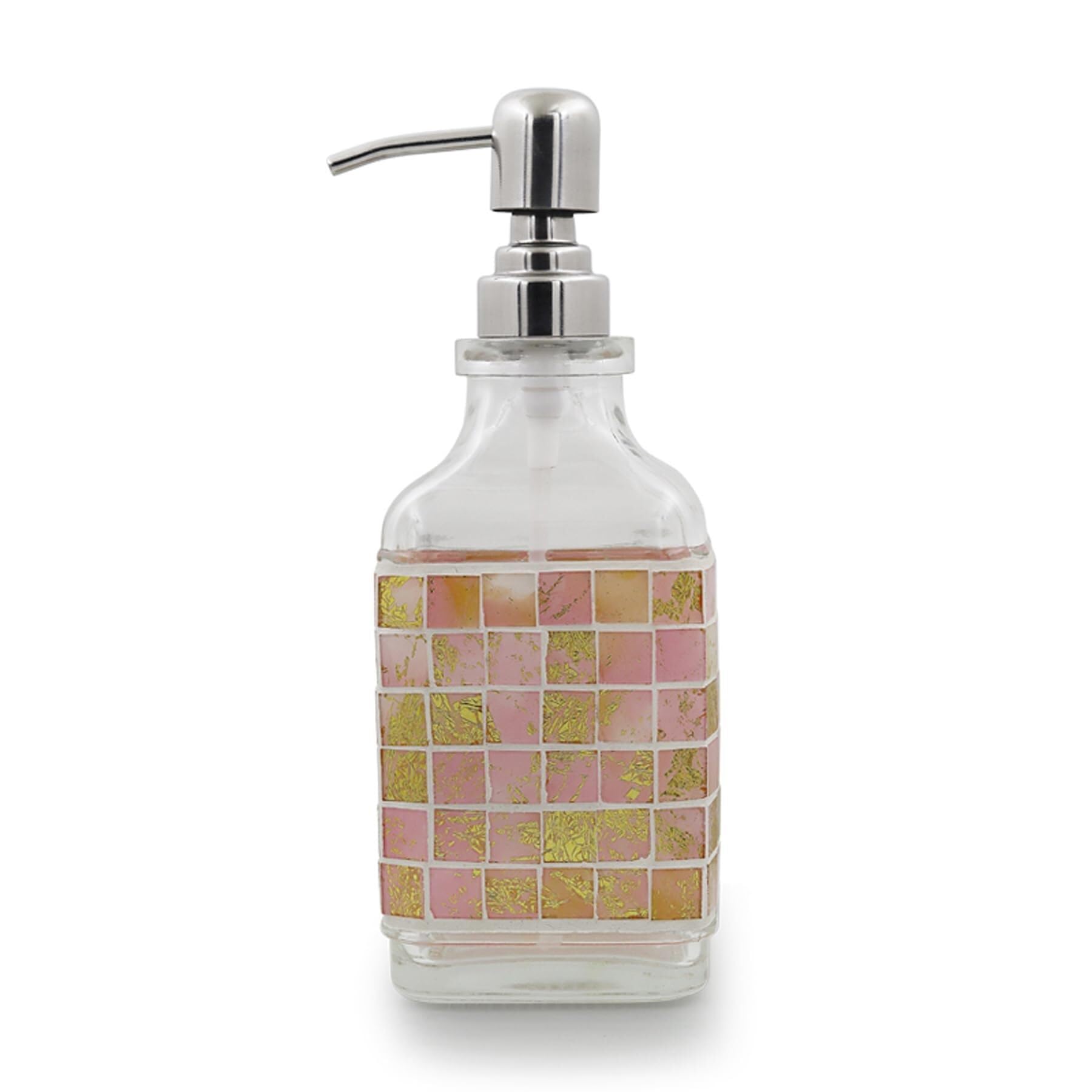 Qyleee F Hand Mediterranean Blue Sea Breeze Mosaic Glass Lotion Dispenser 500Ml Stainless Steel Dish Or Bathroom(F)