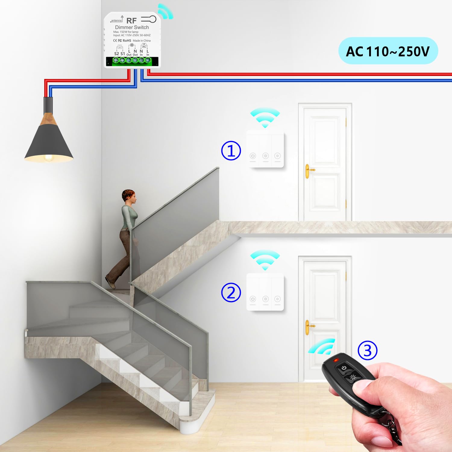 Dimmer Luce Senza Fili Tedeligo - Telecomando Per LED E Alogene, 10W-150W, 220V - Foto 4