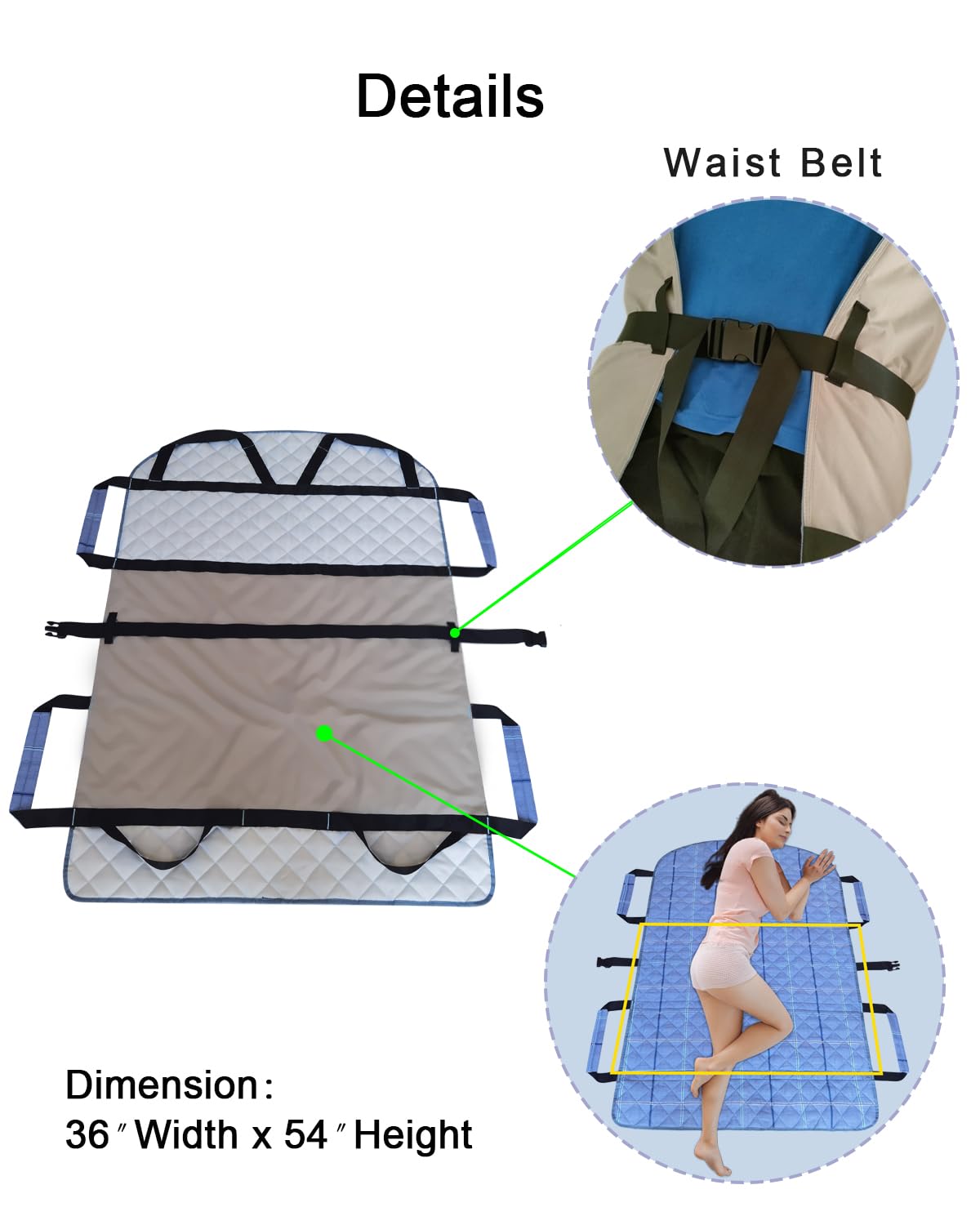 Almohadilla de cama de posicionamiento con asas, carcasa 100% algodón; sábanas deslizantes transpirables para pacientes para evitar llagas de cama; sábanas impermeables para cama de hospital,