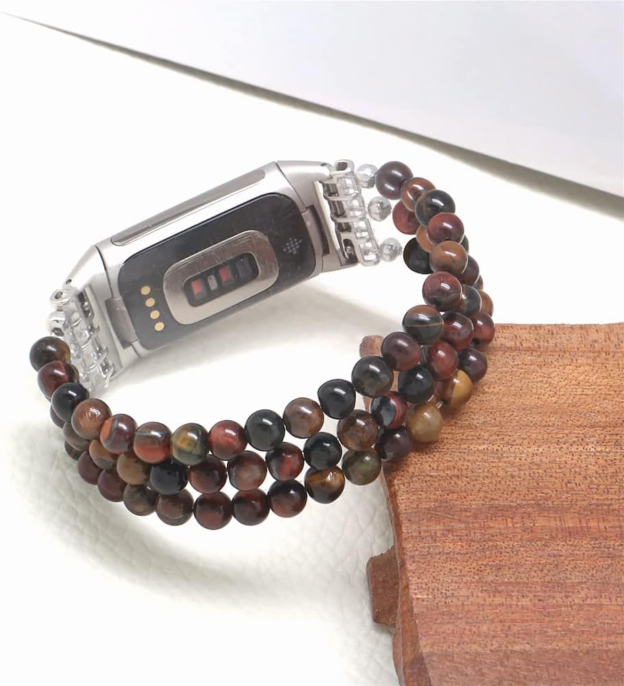 C&L Accessories Compatible with Fitbit Charge 6/5 Natural Gemstone Beaded Handmade Adjustable Bracelet Replacement Band for Women image 2