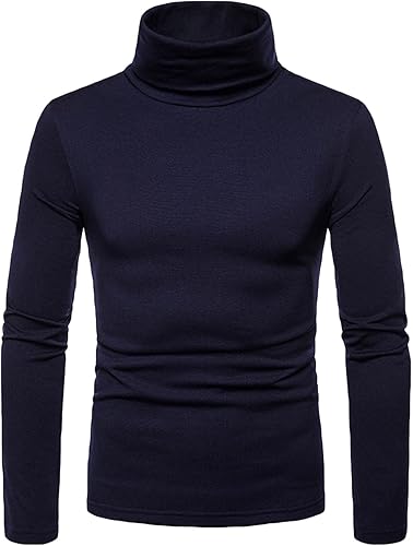 Muscularfit Camisas de manga larga para hombre 2023 casual cuello alto sólido cálido suéter ajustado simulado trabajo ropa de moda