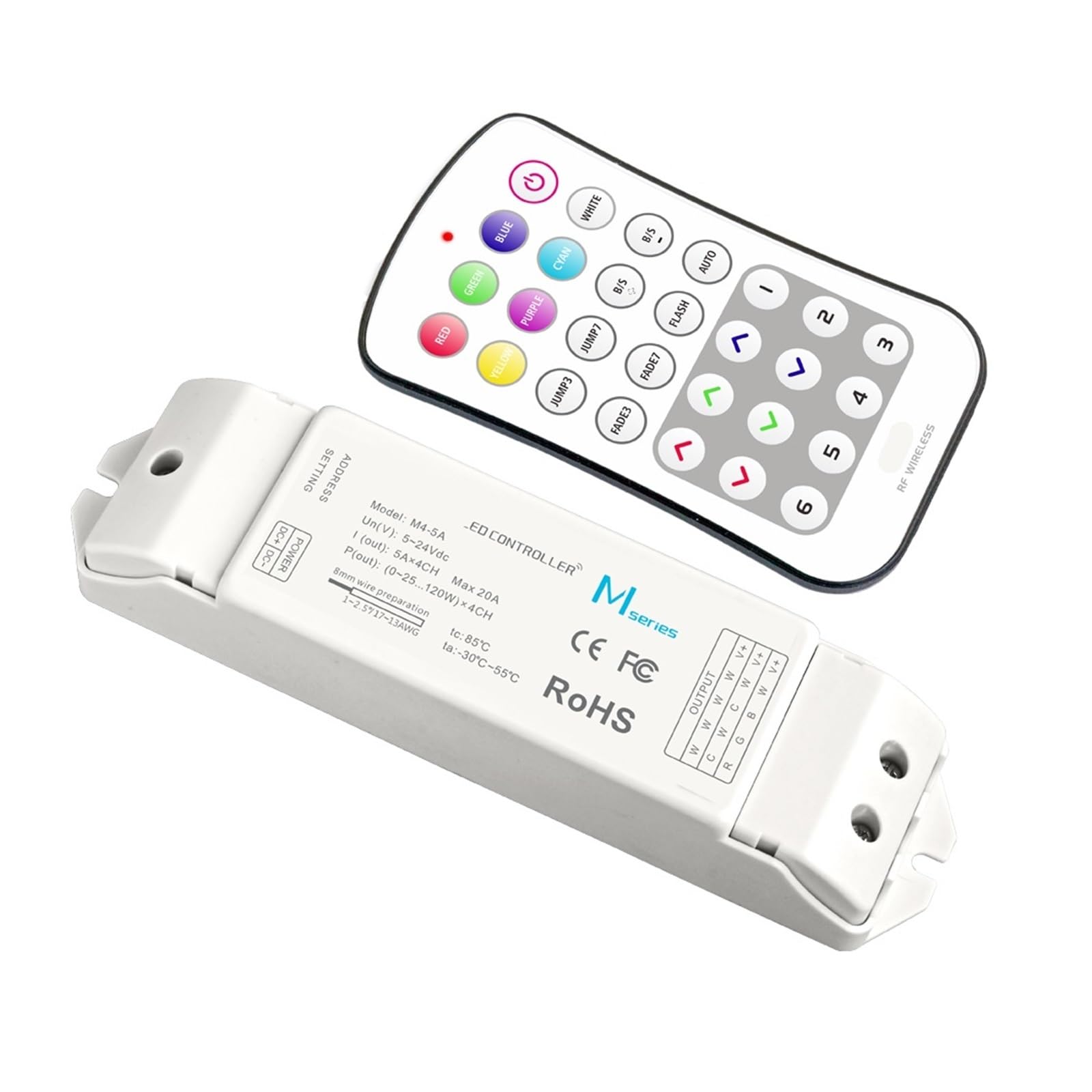 Controlador de tira de luz LED RGB M3+M4-5A regulador de intensidad 12V 24V