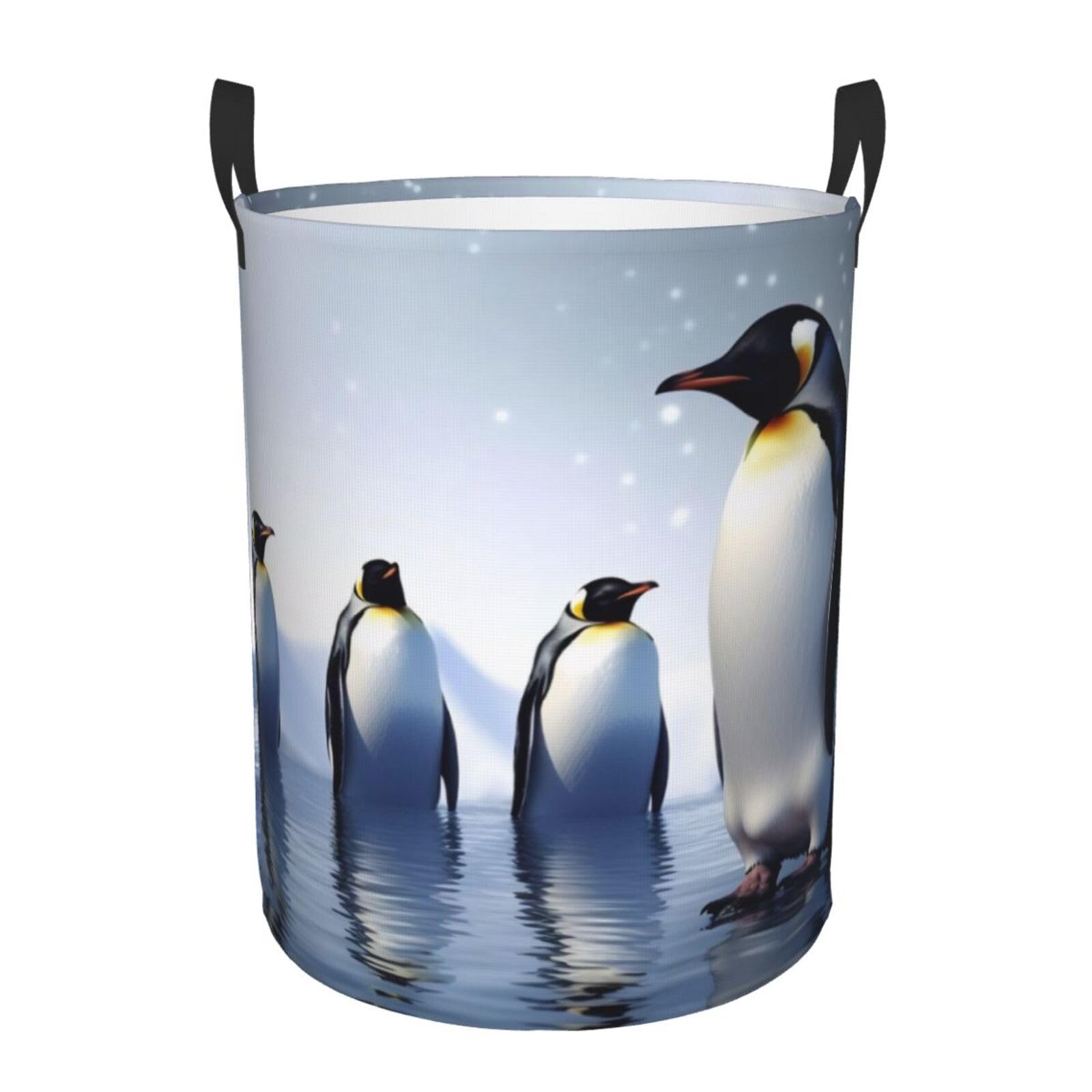 Zhongsk Penguin Circular Laundry Basket/Penguin/Foldable Dirty Clothes Storage Hamper, With Handles, Water Resistant, For Bedroom Bathroom Storage Bins 50X40cm