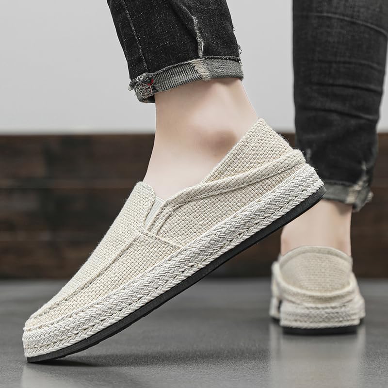 Men's Canvas Loafers-Breathable Mesh Lining, Slip-on Design Casual Walking Shoes, Comfortable Rubber Soles Suitable for All Seasons3