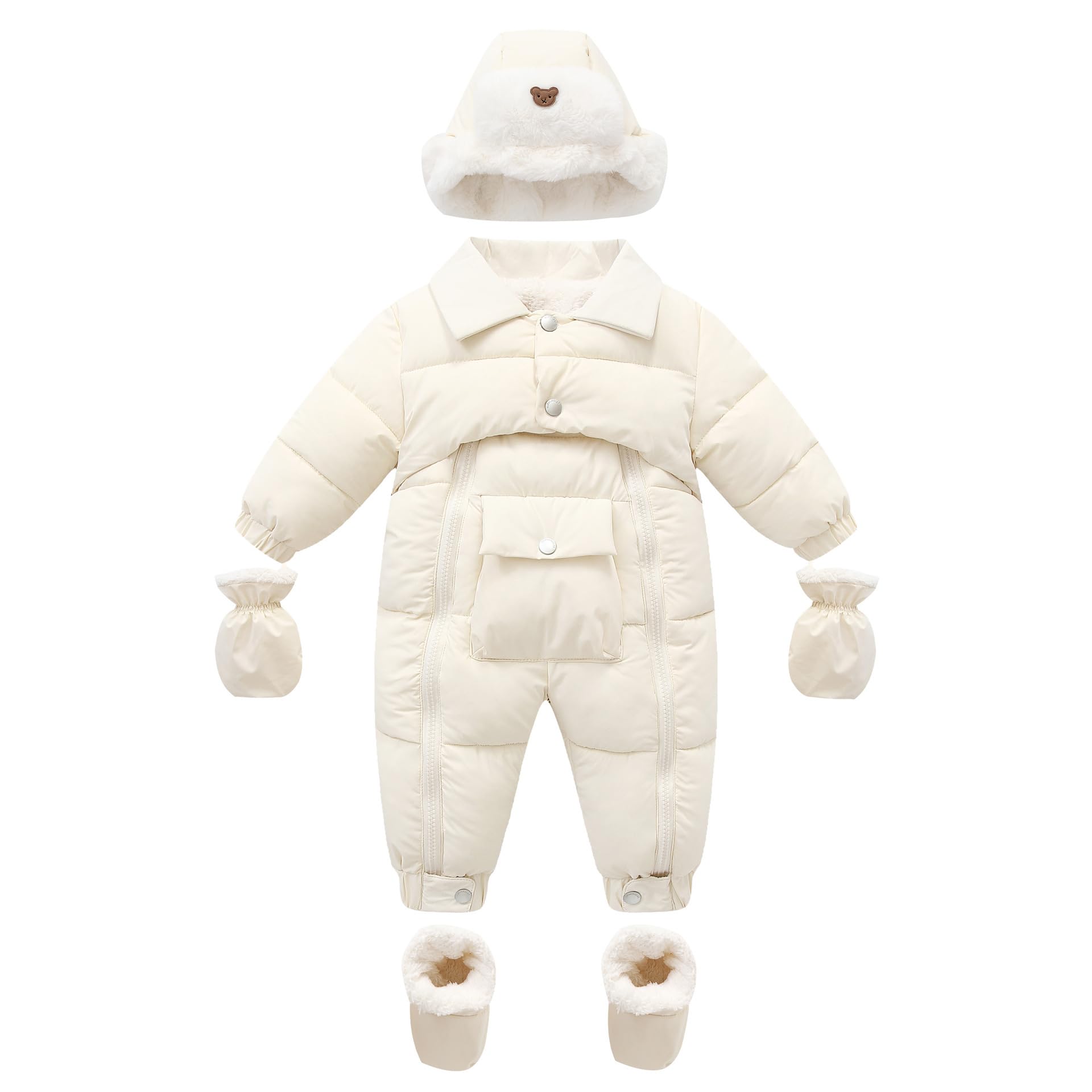 Mono Nieve Invierno Bebé Mameluco con Capucha Desmontable para Niños y Niñas Chaqueta Cálida con Cremallera y Capucha Blanco 3-6 Meses