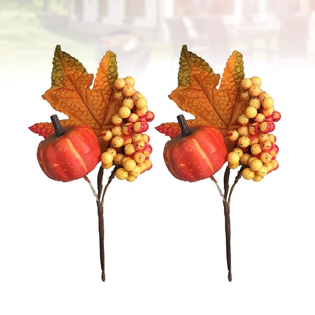 VALICLUD Artificial Pumpkin Decoration with Branches and Autumn Picks 7 Inch Fall Pumpkin Decor for Indoor Harvest Festival Ornament Set of 2 - Image 3