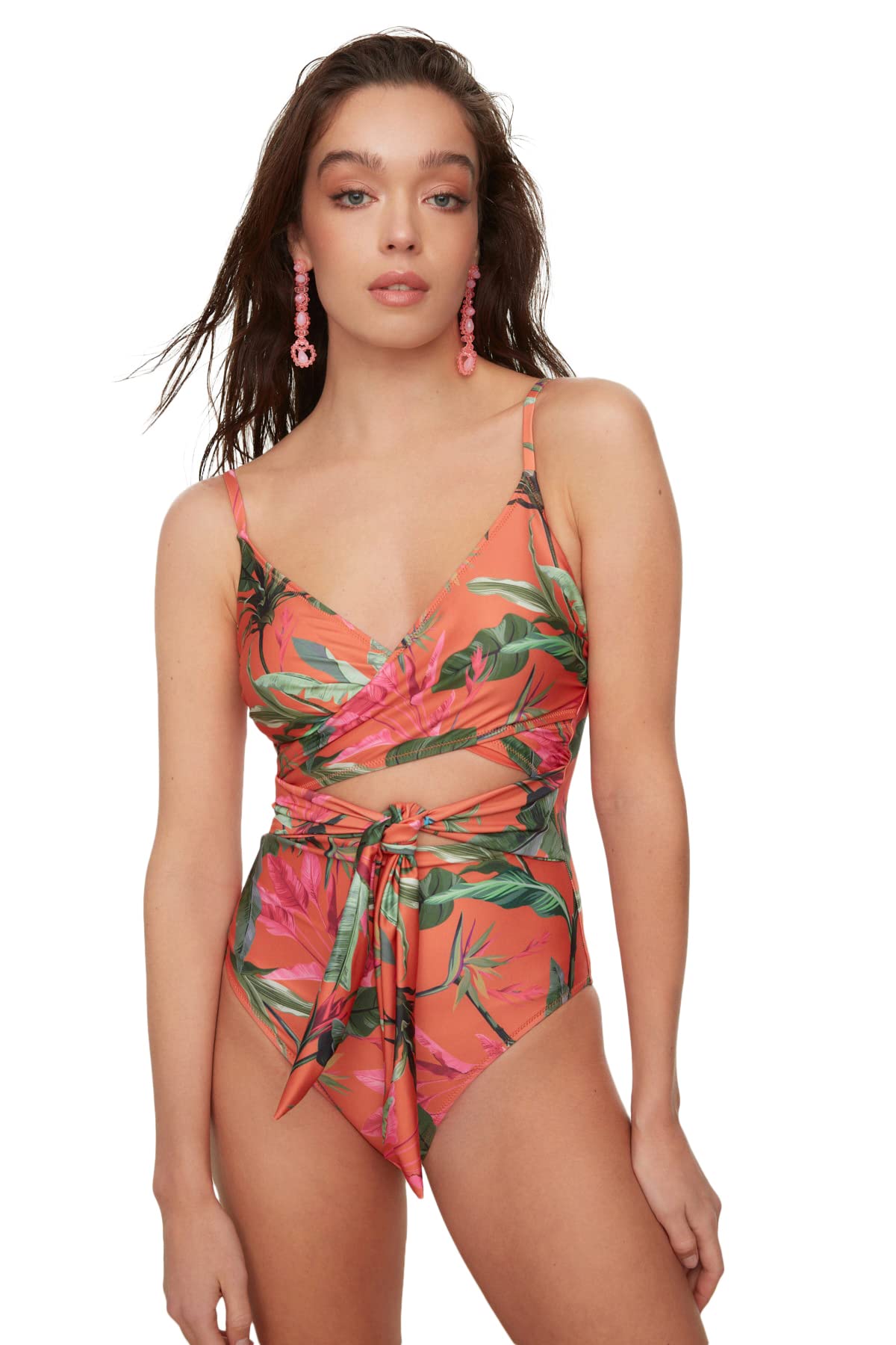 Trendyol FeMan Floral Cut Out Detailed Knit Swimsuit,Very Colorful,34