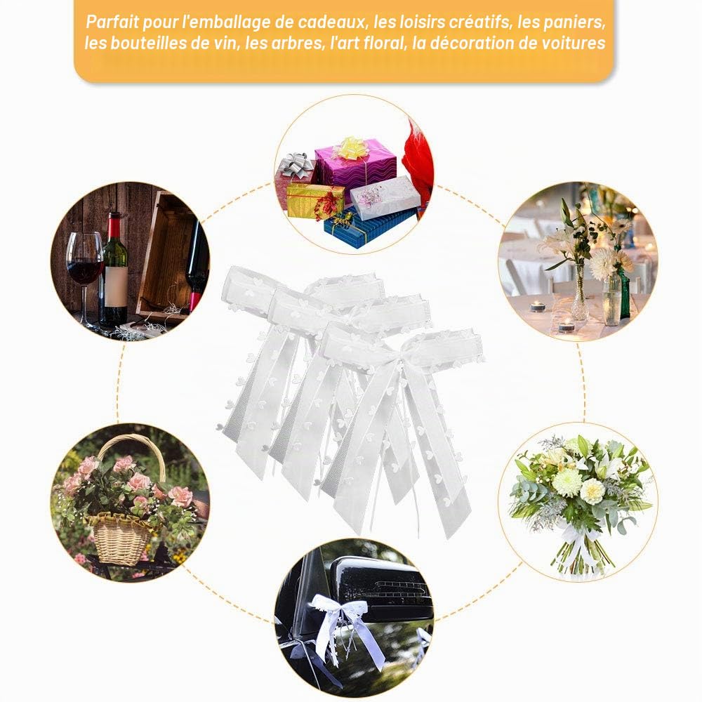 30 Pièces Noeud Voiture Mariage Blanc Décoration de Voiture de Mariage De Mariage Nœuds pour Satin Ruban Voiture Mariage pour Mariage Voiture Decoration Chaise Cadeau Wedding Crmonie Bouquet