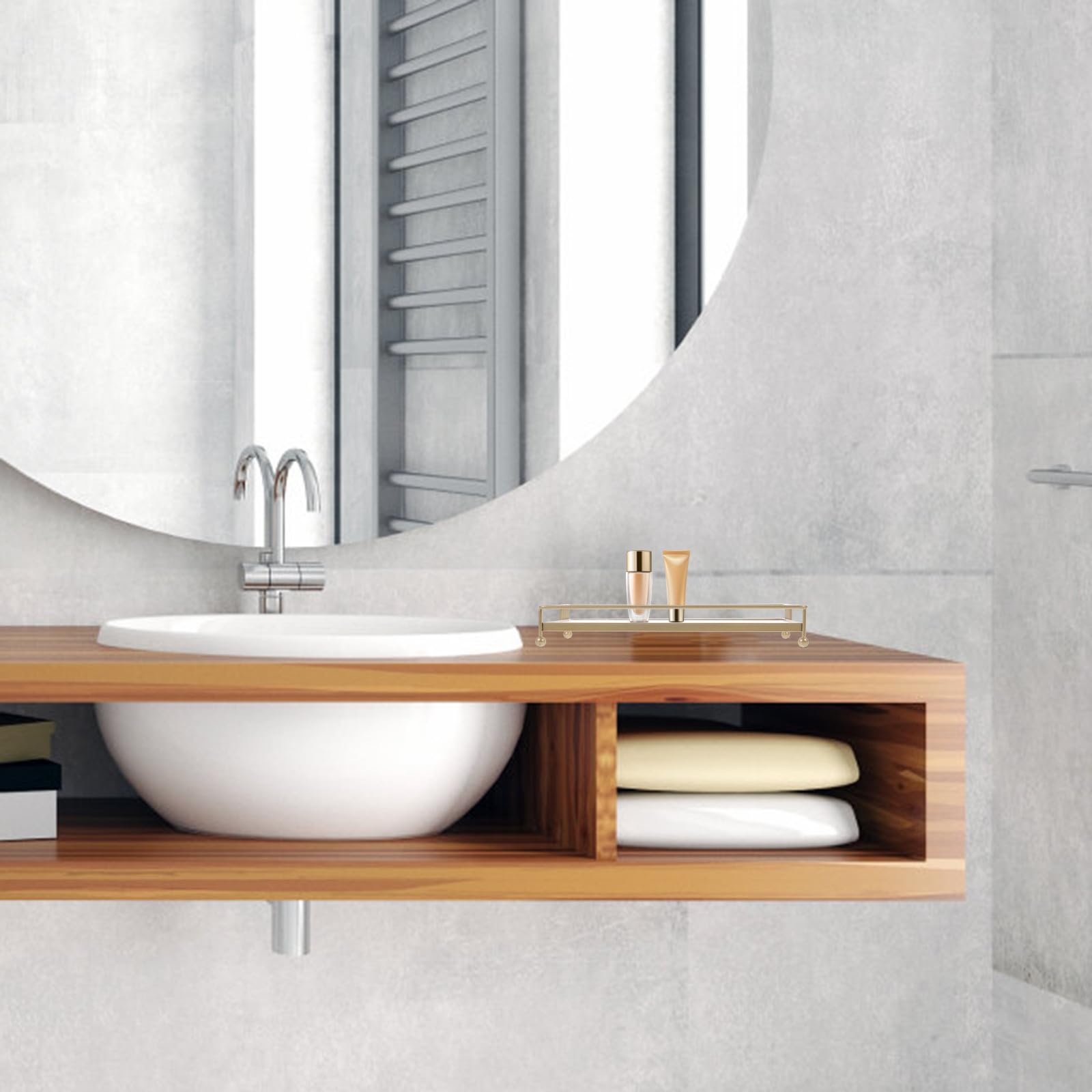 TEHAUX bandejas Decorativas de mostrador Organizador de baño para encimera de baño y Cocina, Dorado, Acero al Carbono y acrílico, práctico y fácil de Instalar