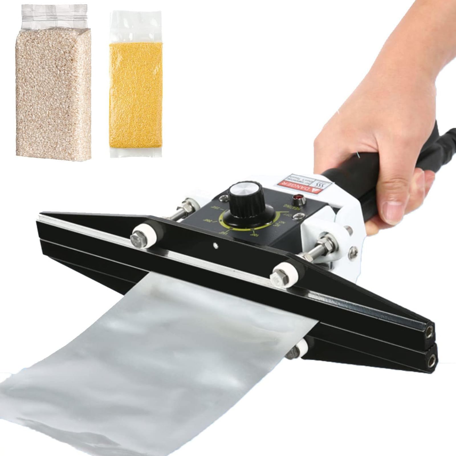 Sellador de bolsas por impulso portátil de mano de 200/300/400/500/600 mm - Máquina selladora térmica - Ancho de sellado de 10 mm - Control de temperatura de 0 a 300 ℃, para envasado de alimentos, e