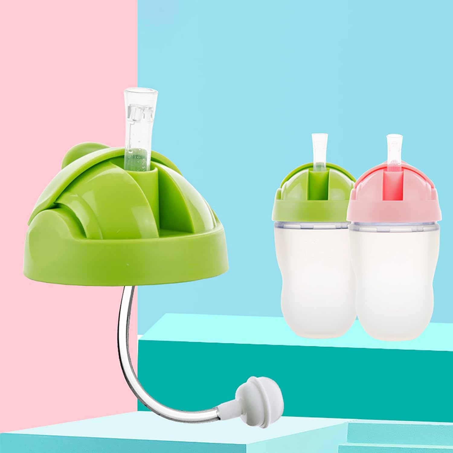 Green Silicone Straw Sippy Cup Lid Compatible with Boon Nursh Bottles, Conversion Straw Top for Boon Nursh Bottles, 2 Count - Image 5