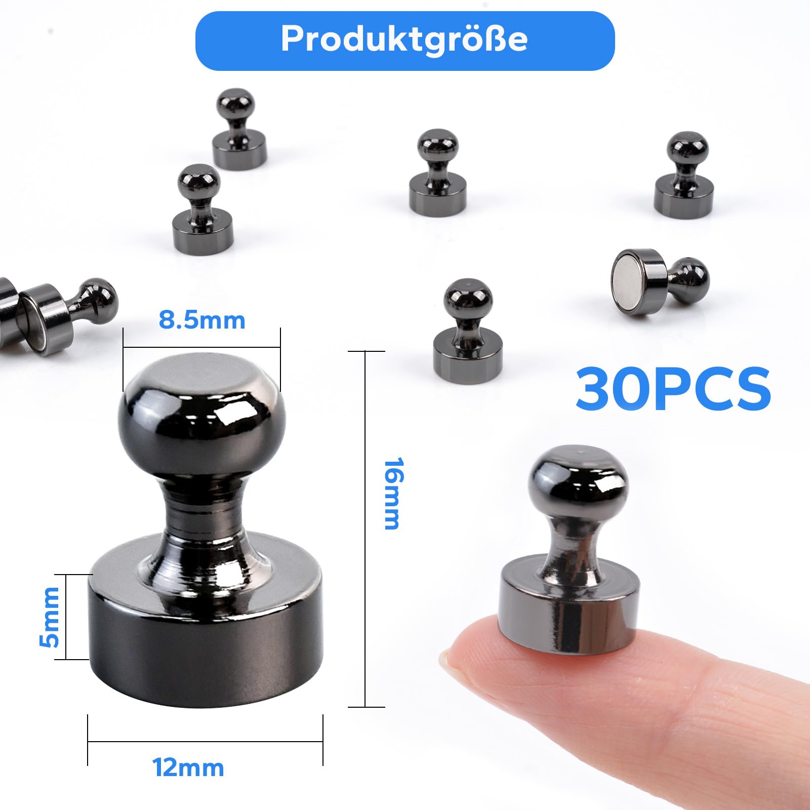 Lot De 30 Aimants Puissants En Néodyme 12x16 Mm - Pour Tableau Magnétique, Frigo, Bureau - Noir