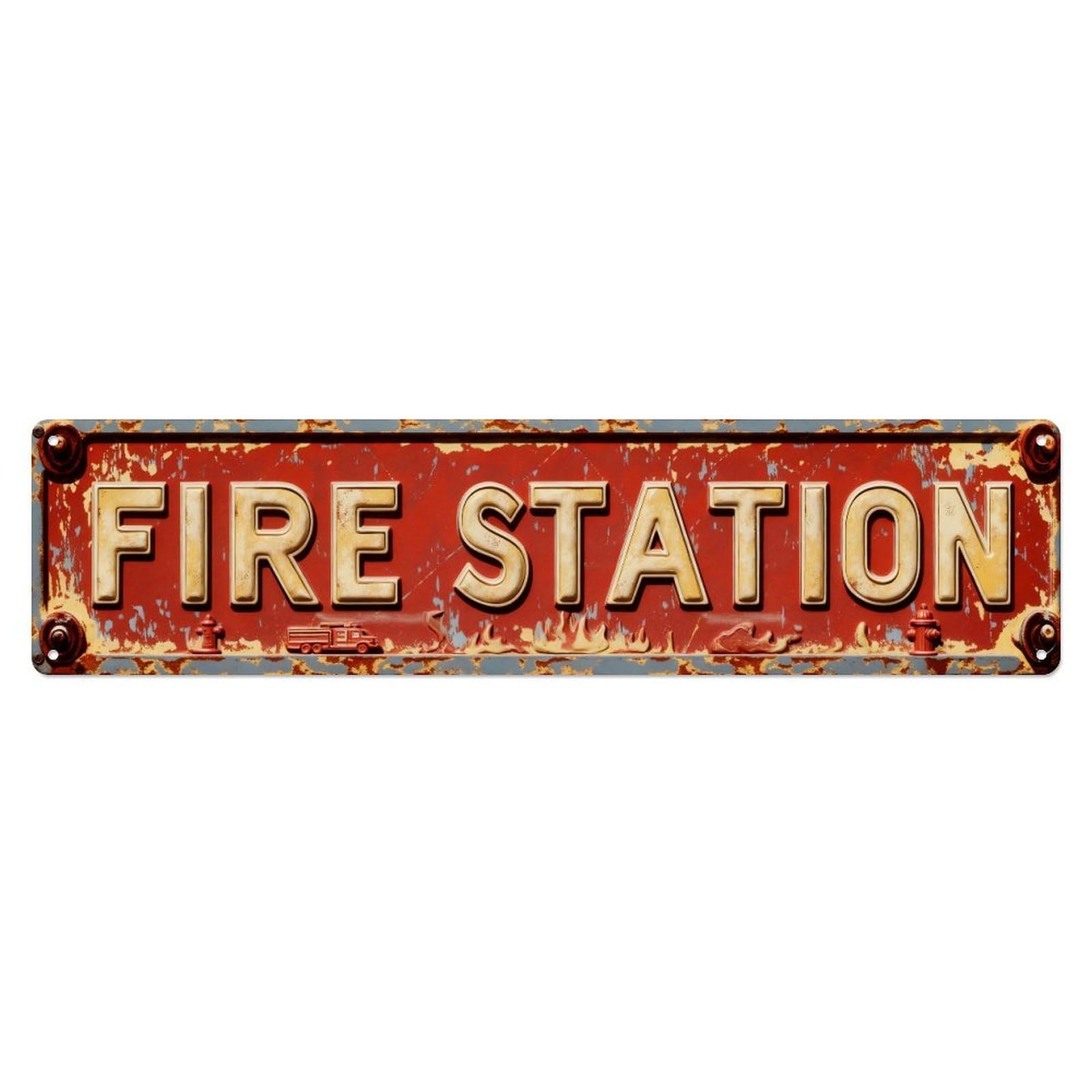 Fire Station Sign Pattern Print Tin Sign Vintage Metal Sign Home Bar Garden Indoor & Outdoor Wall Decor Retro Metal Poster 4x16 Inch