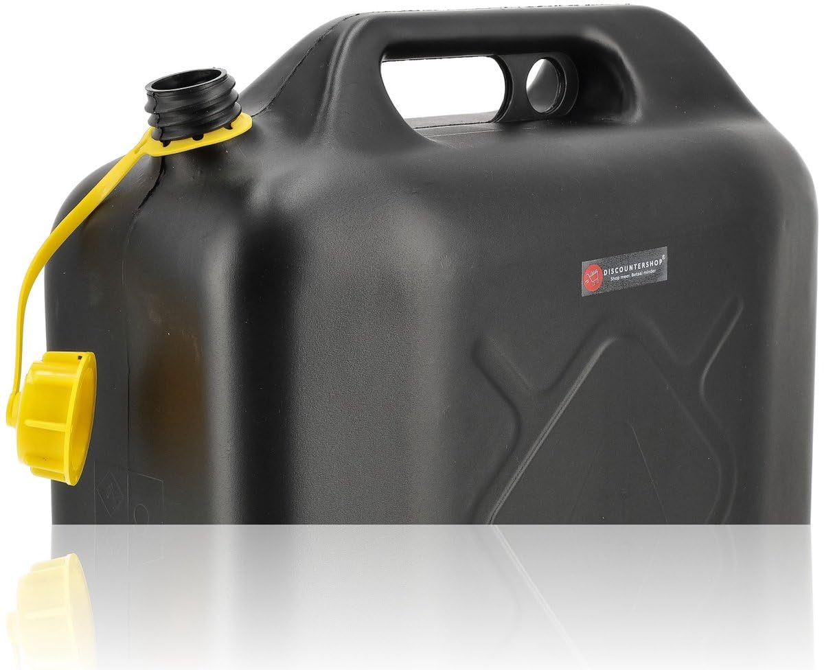 Jerrycan 20L + 10L Noir - Lot de 2 - Bidons de Carburant Plastique Homologués UN-avec Entonnoir, Bec Verseur et Tuyau de Remplissage - Pour Essence, Diesel et Eau