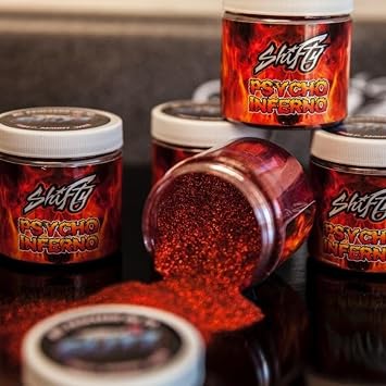 Shifty Psycho Inferno Metal Flake Prismatic Automotive Flake Solvent & Heat Resistant, UV Safe Ideal for Custom Paint, Crafts, Resin & More