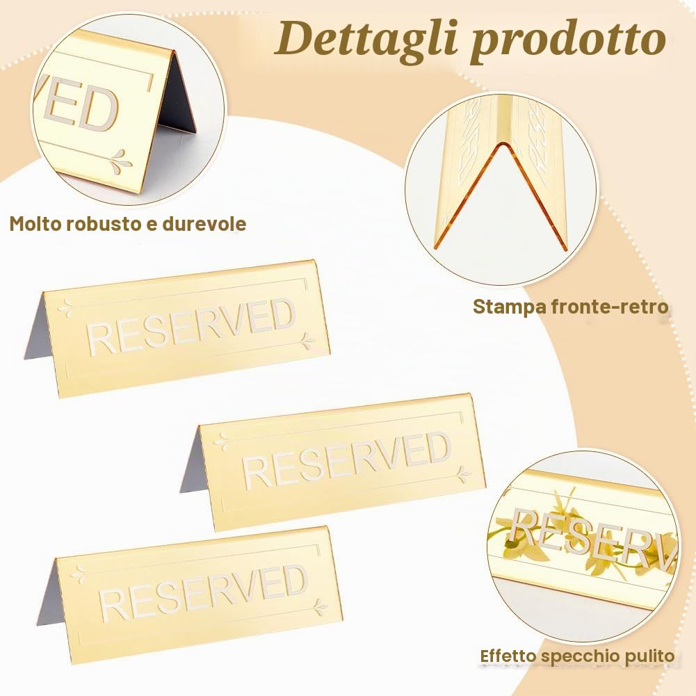 OLYCRAFT 10pz Cartelli da Tavolo Riservato 15x5x4.5cm Segnalini da Tavolo in Acrilico Riservato Segnalini per Posti Riservati Segnalino per Matrimoni Feste di Compleanno Ristoranti Riunioni - Dorato