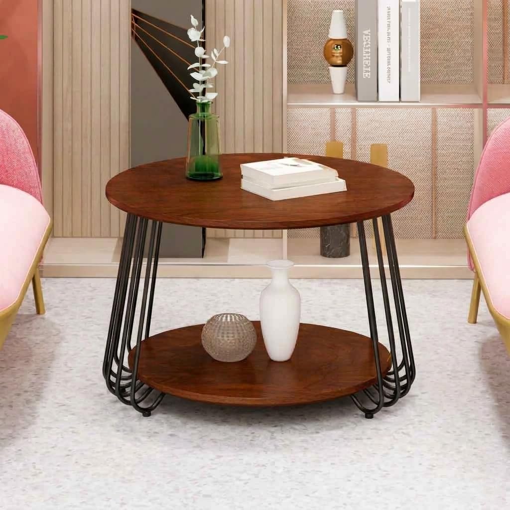 al hama end tables for the living room with a metal-framed sofa table and modern side tables with two tiers in a tea marble pattern (black brown)