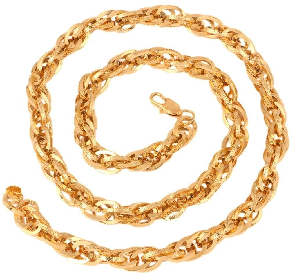 OMART Honey Singh Gold Plated Inter Links Heavy Broad S Chain For Men 24"