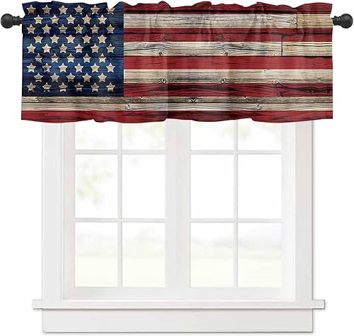 Gemhome Cortina de cenefa para ventanas, 4 de julio, estrellas patrióticas de 54 x 18 pulgadas, panel de privacidad con bolsillo para barra, cenefas