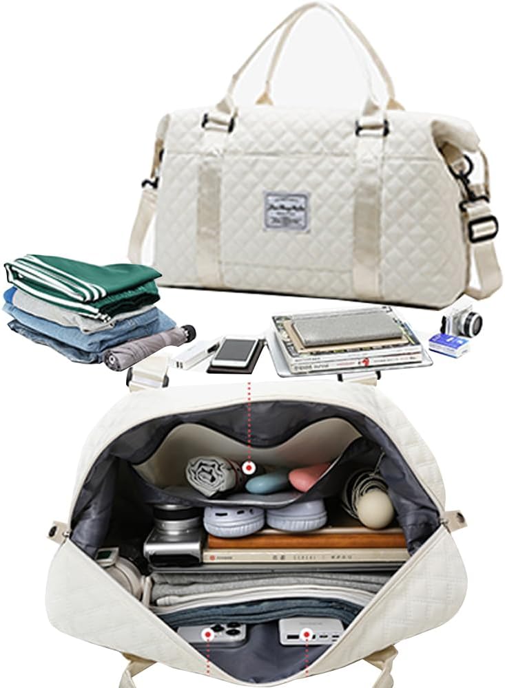 Cute Travel Bag Weekend White Duffel Cute Overnight Gym Tote Carry On Bag for Women (Ivory White) - Image 3