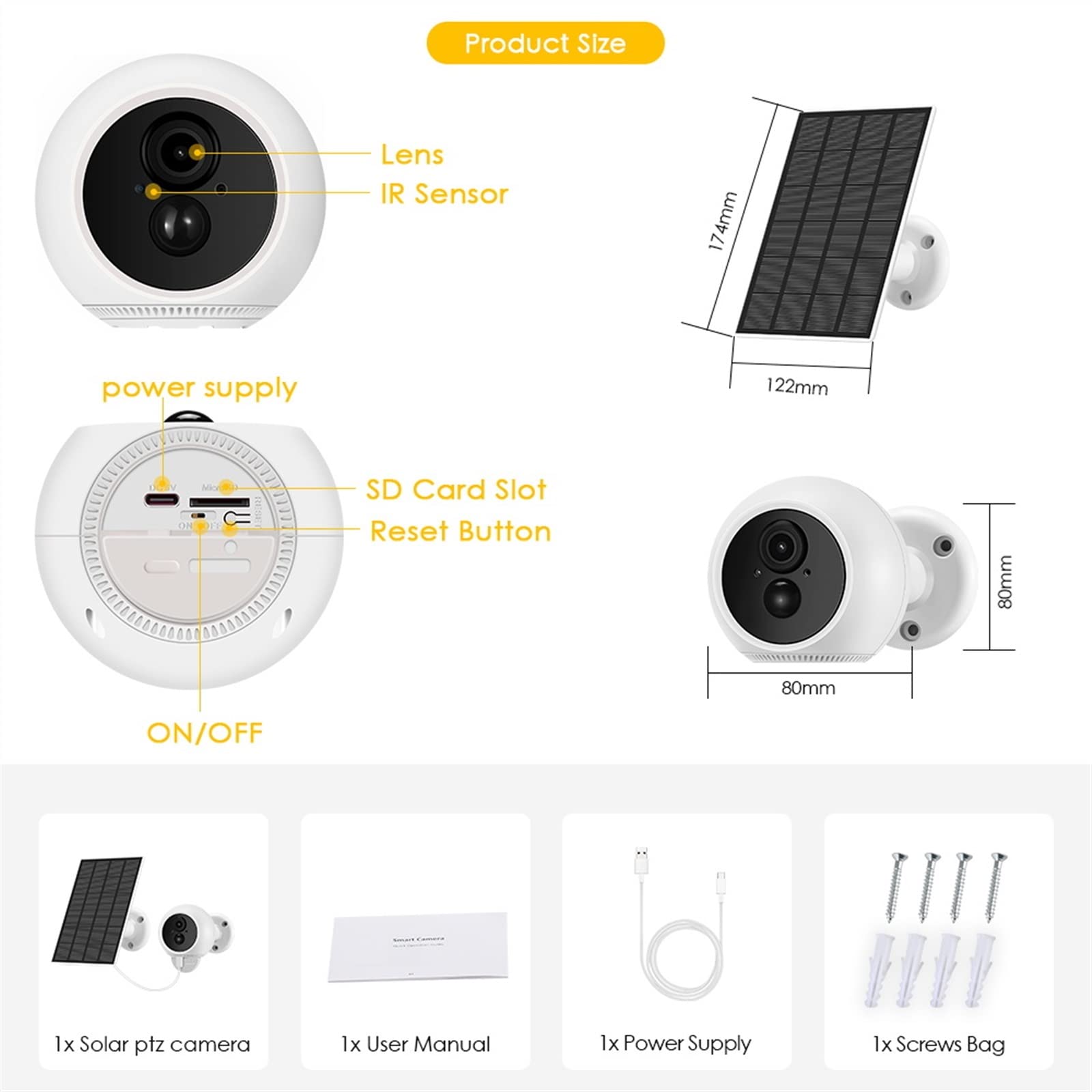 Telecamera Wifi Esterno, BESDER Pannello batteria ricaricabile 3MP Solar IP Cam Audio Outdoor PIR Rilevazione umanoide Videosorveglianza Telecamera wireless ,Sicurezza, Antifurto(3MP Cam No TF Card)