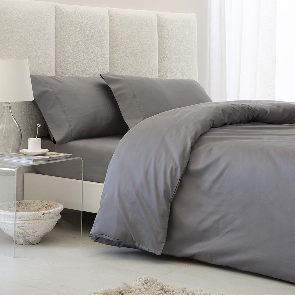 Funda nórdica de Saten Algodon Egipcio DE 300 Hilos Gris Cama de 180 x 190/200. 100% Algodon Egipcio