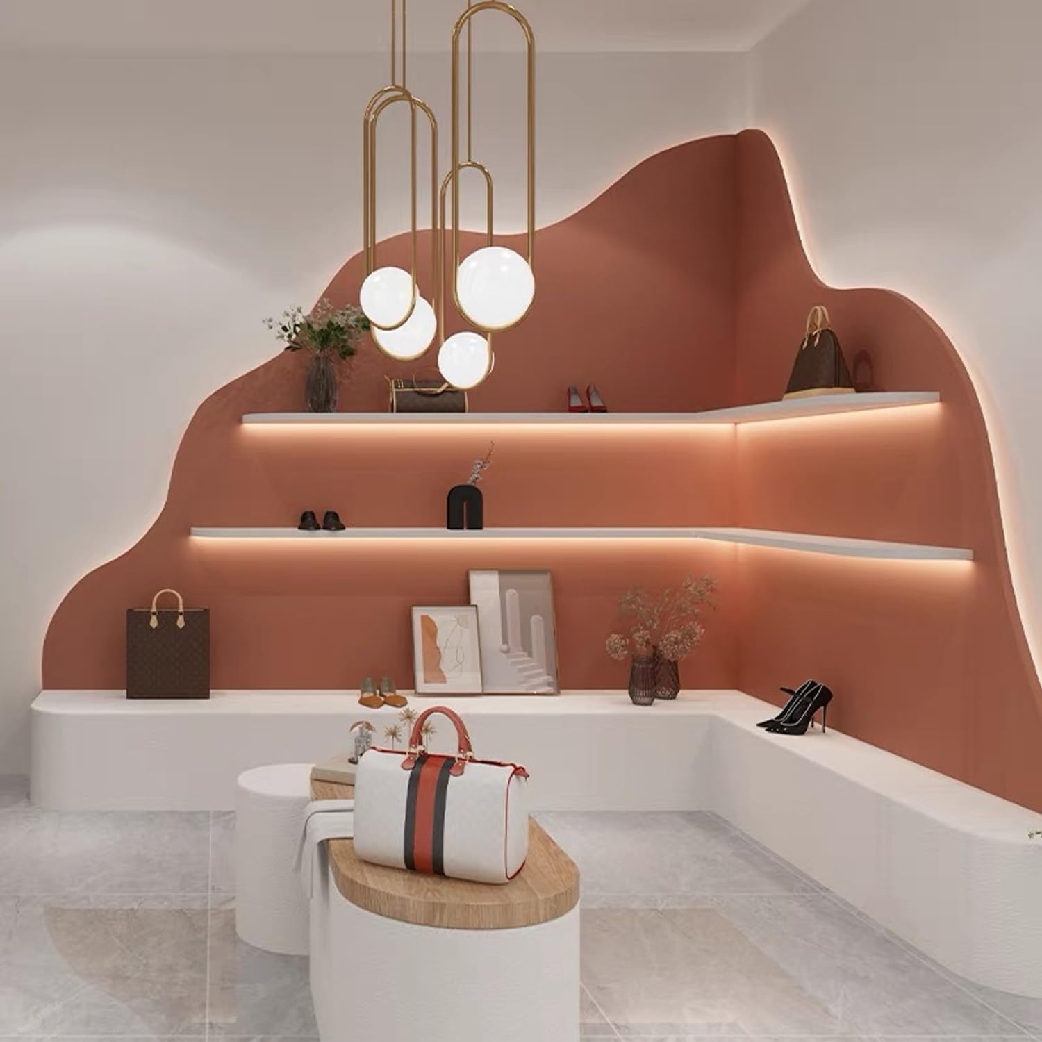 照明付き　壁掛け飾り棚 Amazon｜DHYBDZ 木製壁掛け発光本棚、内蔵照明付きLEDライト収納ラック