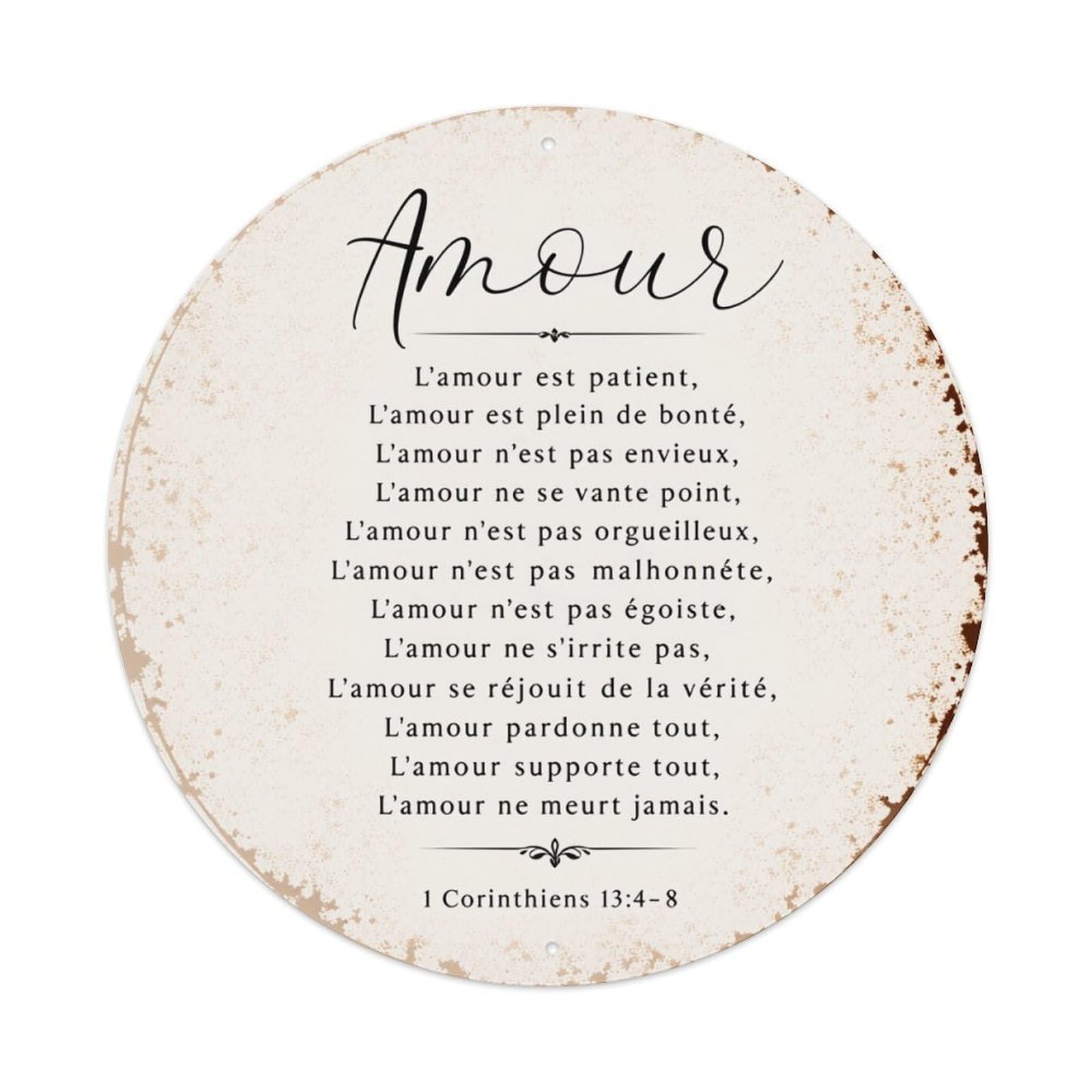 Amour Love Verse Circle Pattern Metal Tin Sign Plaque