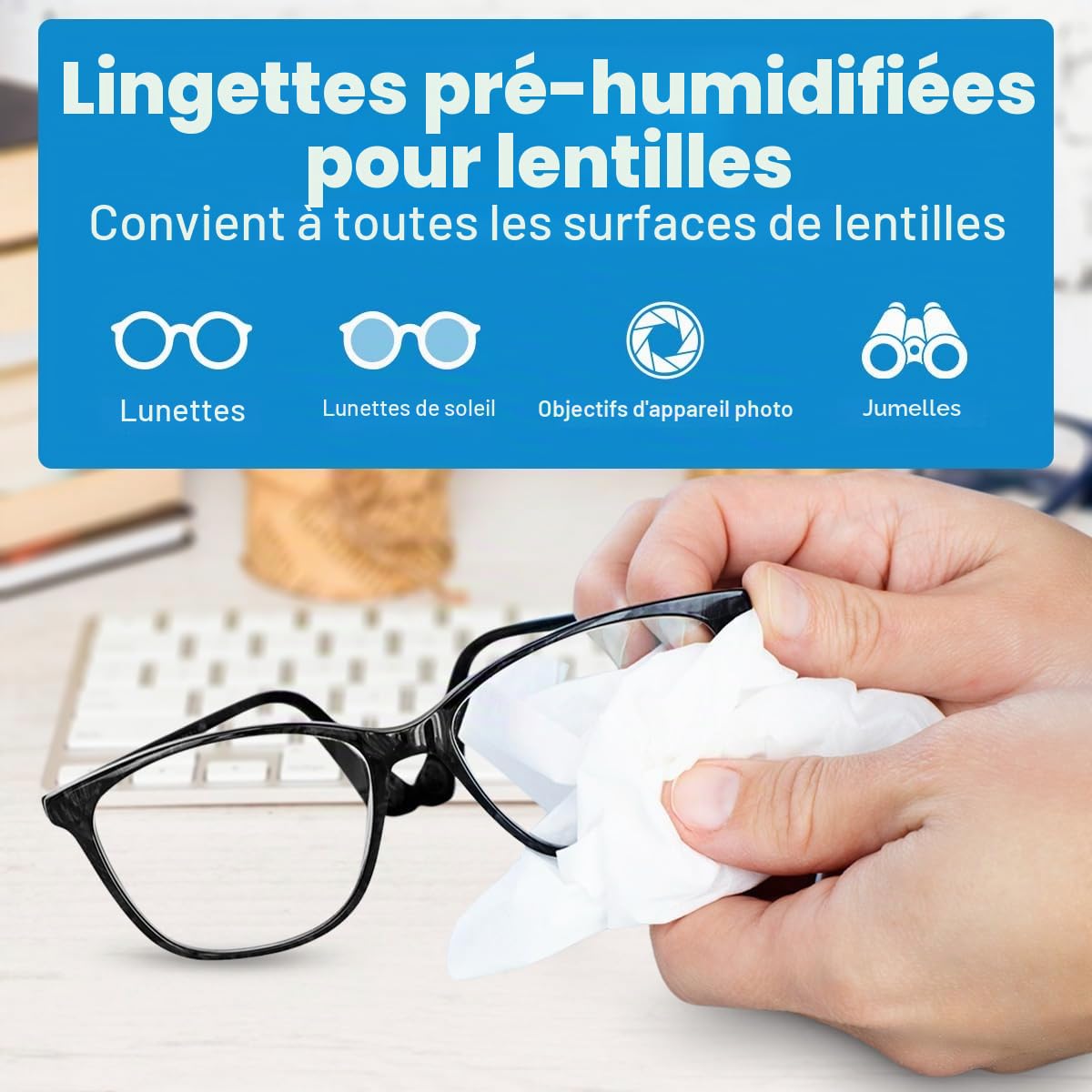 ZEISS - Lingettes Nettoyantes pour Lunettes, Jumelles, Verres Traités, Séchage Rapide, Sans Rayures, Emballées Individuellement, Pack de 200