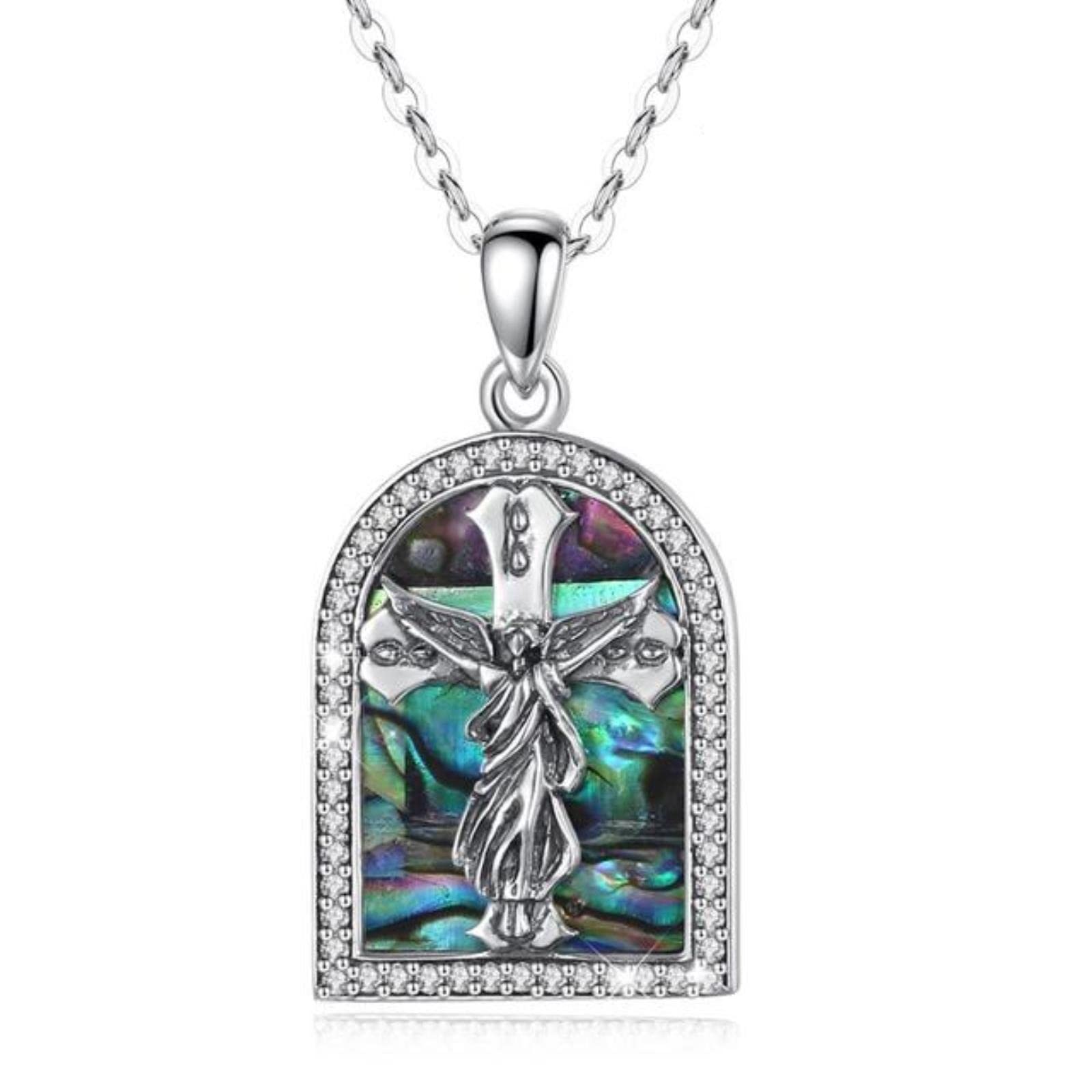 Colgante De Cruz De Jesús De Plata De Ley 925, Collar De Concha De Madreperla, Collar De Cristal Cz, Joyería Fina