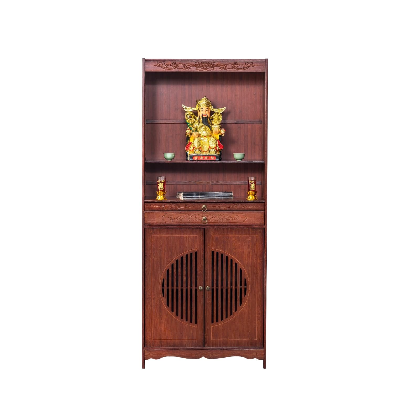 Mesa de altar con almacenamiento, mueble para altar de meditación, mesa de ofrendas con pedestal de estilo chino para oración budista, para sala de estar o estudio (26.8 * 13 * 66.9 pulgadas).