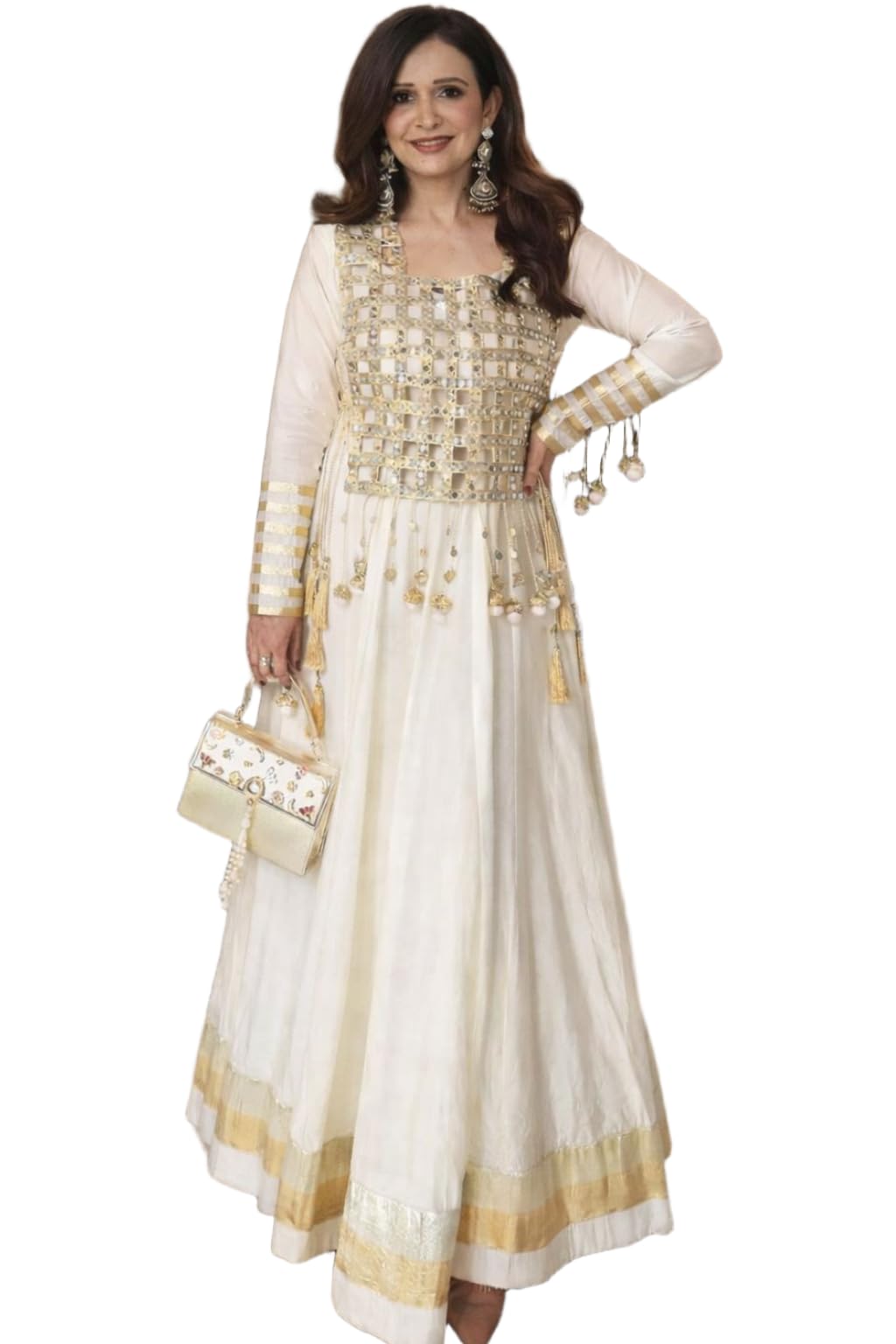 Women Rangoli Silk Anarkali Gown with Embroidered Mirror Work Koti | Gotta Patti and Fancy Latkan Ethnic Outfit | Fully Stitched-image-24