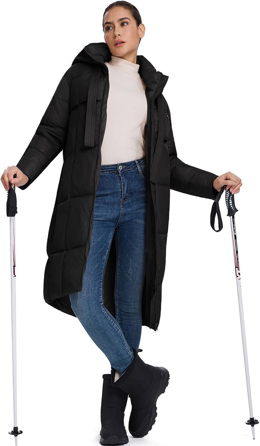 ALSOGO Women's Long Puffer Coat Thickened Hooded Quilted Padded Jacket Warm Winter Down Parka with Zipper Pockets - Image 4